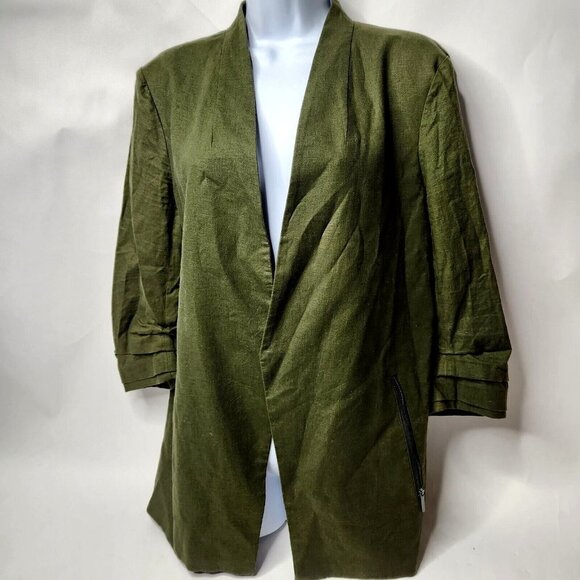 Kenneth Cole Women's Large Green Blazer Linen Blend - Picture 1 of 8